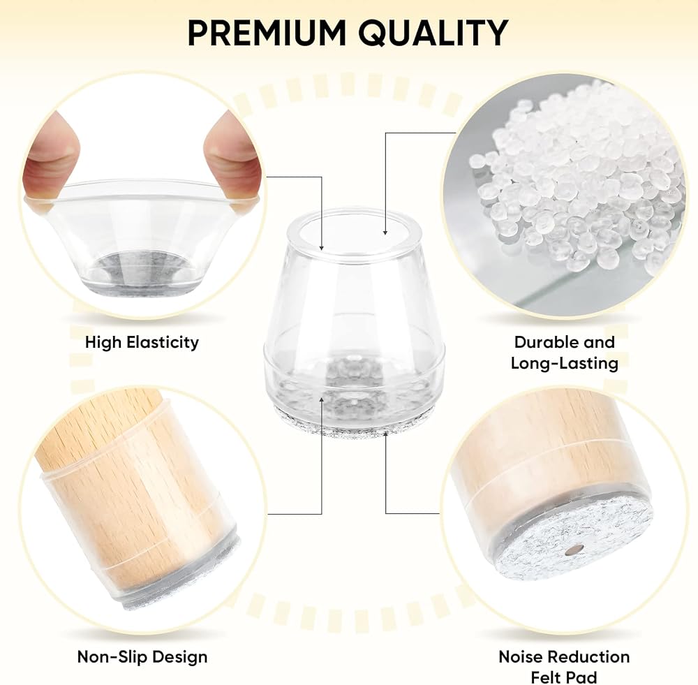 BALEINE Silicone Chair Leg Floor Protectors, Stool Leg Protectors Cap, Chair Leg Caps for Hardwood Floors (Clear-24pcs, Round S)