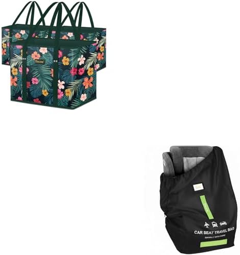 BALEINE 3Pk Reusable Grocery Bags & Car Seat Travel Bag for Airplane