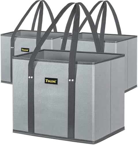 BALEINE 3PK Reusable Grocery Bags, Heavy Duty Shopping Tote Bag — Gray