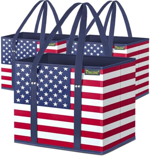 BALEINE 3PK Reusable Grocery Bags, Heavy Duty Shopping Tote Bag — Patriot Celebration