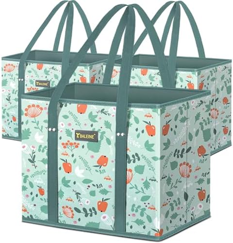 BALEINE 3PK Reusable Grocery Bags, Heavy Duty Shopping Tote Bag — Spring Stroll