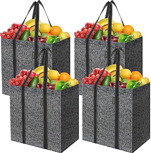 BALEINE 4 PK Grocery Bags Reusable Shopping Bags with Reinforced Bottom — Grey