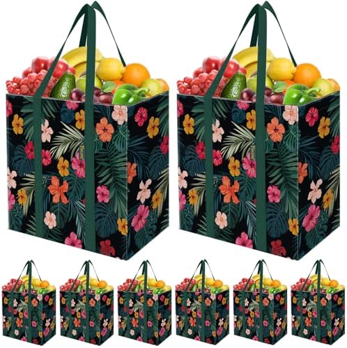 BALEINE 8 PK Grocery Bags Reusable Shopping Bags with Reinforced Bottom — Blossom Season