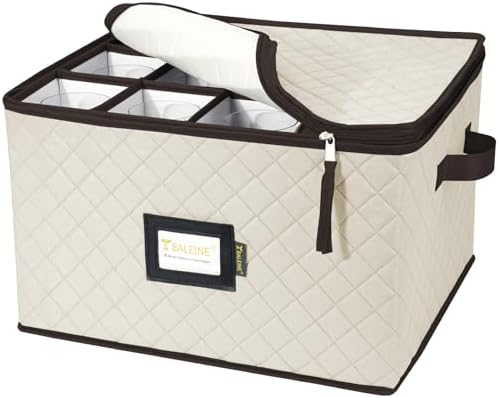 BALEINE China Storage Containers, Sturdy Quilted Wine Glass Storage — Cream