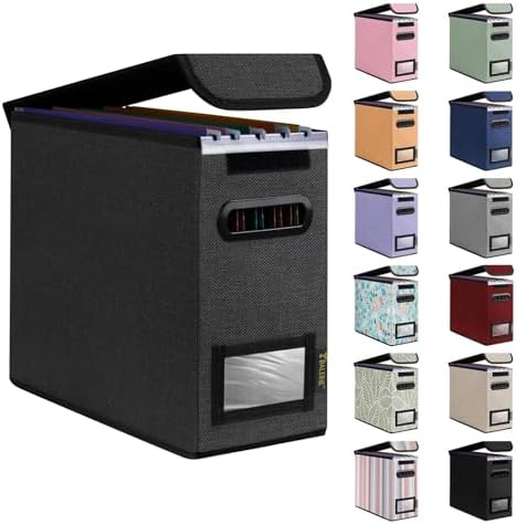 BALEINE File Organizer Box with Lid, Collapsible Hanging File Storage Box — Black