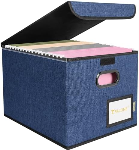 BALEINE File Organizer Box with Lid, Collapsible Hanging File Storage Box — Blue