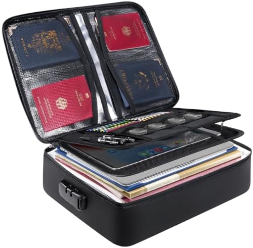 BALEINE Fireproof Document Box with Lock, Waterproof Fire Safe File Bag — Black