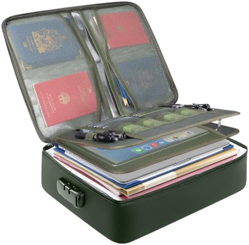 BALEINE Fireproof Document Box with Lock, Waterproof Fire Safe File Bag — Green