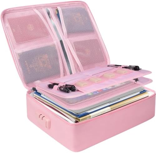 BALEINE Fireproof Document Box with Lock, Waterproof Fire Safe File Bag — Pink
