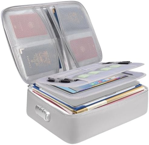 BALEINE Fireproof Document Box with Lock, Waterproof Fire Safe File Bag — Silver