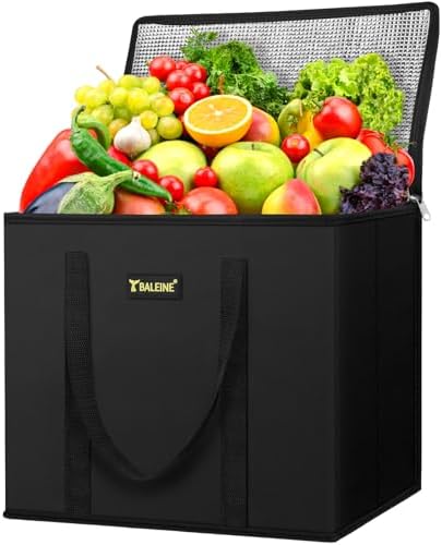 BALEINE Insulated Reusable Grocery Bag, Heavy Duty Shopping Tote — Black