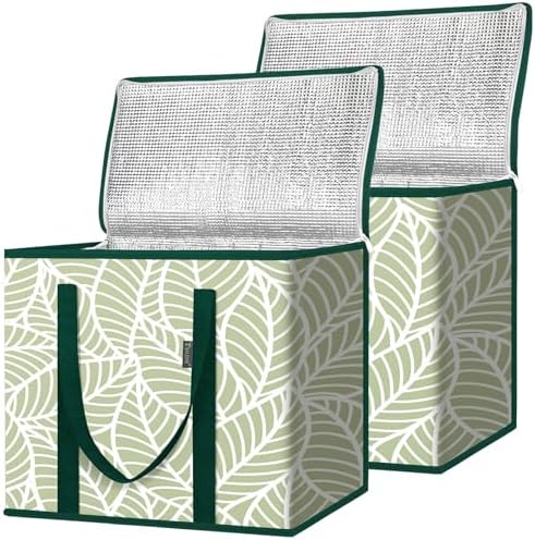 BALEINE Insulated Reusable Grocery Bags with Zippered Top, Large Cooler Bag — Antique Foliage