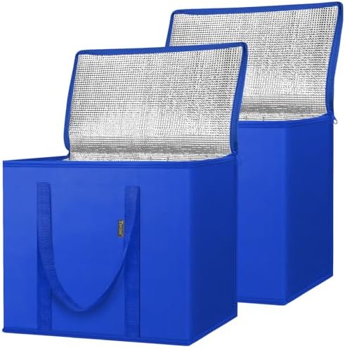 BALEINE Insulated Reusable Grocery Bags with Zippered Top, Large Cooler Bag — Midnight Blue