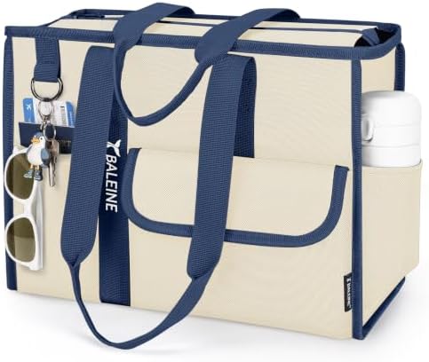 BALEINE Utility Tote Bag for Women with Zipper, Teacher Nurse Work Bag — Beige/Blue